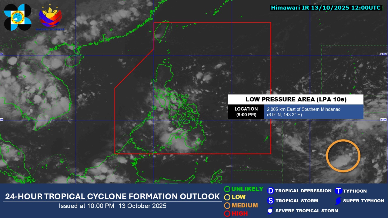 PAGASA: LPA outside PAR now has 'medium' chance to become tropical depression