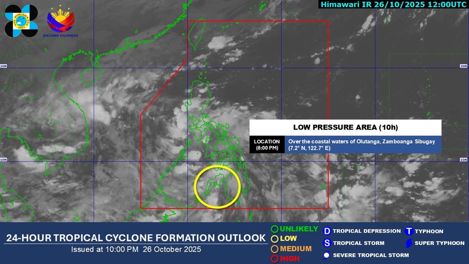PAGASA: LPA has 'low' chance of becoming tropical depression