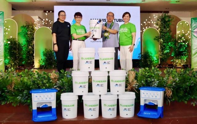 LANDBANK President and CEO Lynette V. Ortiz (2nd from left) and Senior Vice President Catherine Rowena B. Villanueva (rightmost), together with Waves for Water Philippines Operations Director Francelline Jimenez (leftmost), turn over 16 filtration systems, 16 handwashing stations, and 32 jerry cans to Palawan State University (PSU) President Ramon M. Docto (2nd from right) as part of the Bankâs Corporate Social Responsibility (CSR) program. The facilities will help address the lack of potable water and handwashing areas in the University for the benefit of students and teachers.