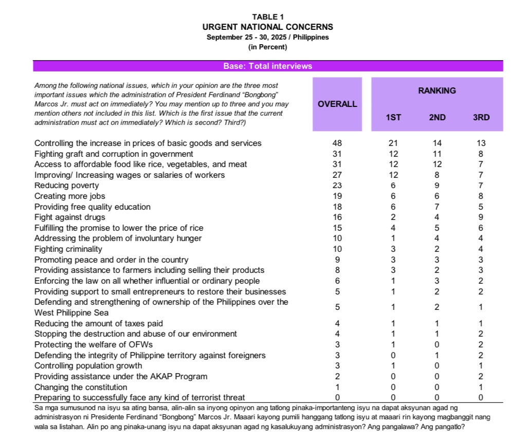 Filipinos rank corruption 2nd among top national concerns —OCTA
