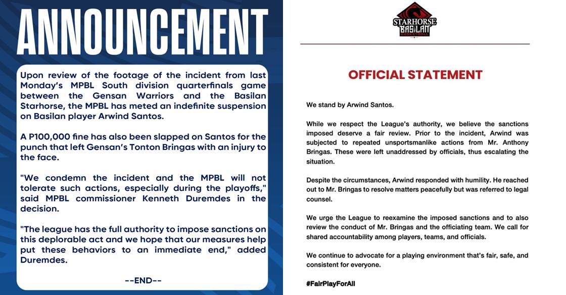 MPBL slaps P100K fine, indefinite suspension on Arwind Santos for punch; Basilan urges league to reexamine sanctions