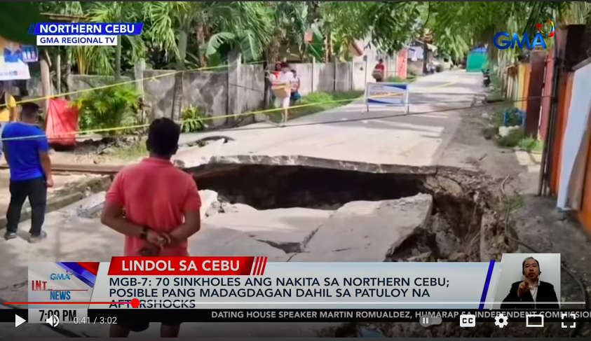 Residents fear more sinkholes in Cebu amid aftershocks