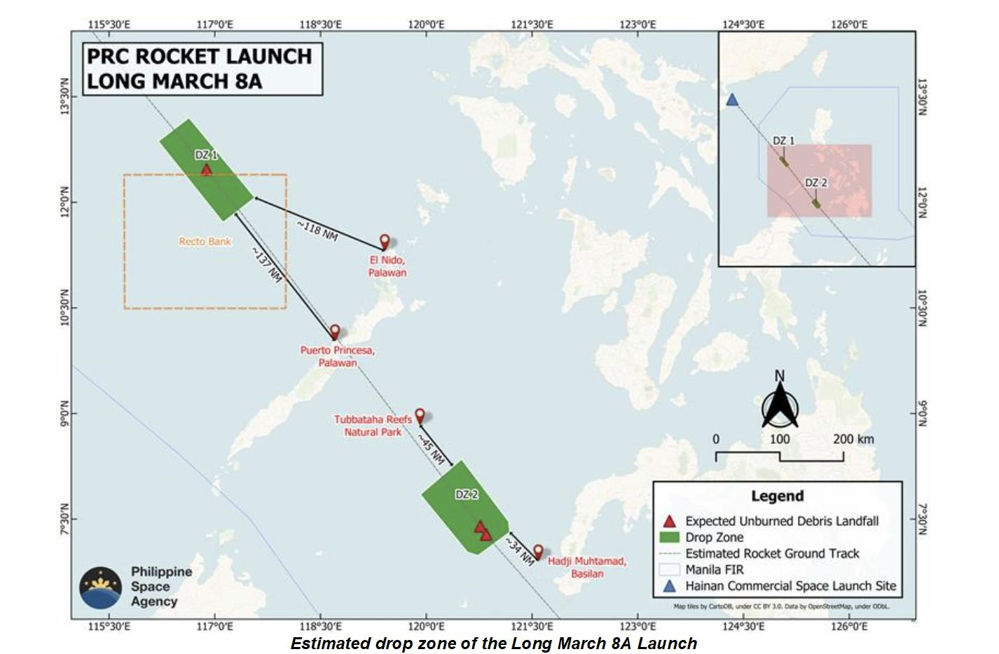 Chinese rocket debris may have fallen near Palawan, Tubbataha Reef, Basilan —PhilSA