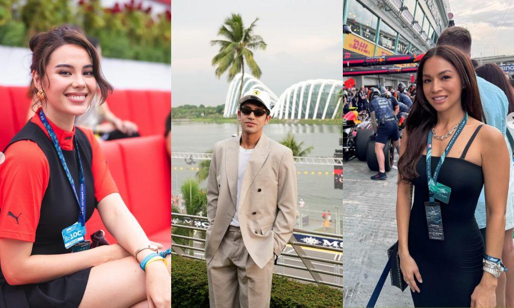 L-R: CATRIONA GRAY, DAVID LICAUCO, AUBREY MILES AT F1 SINGAPORE