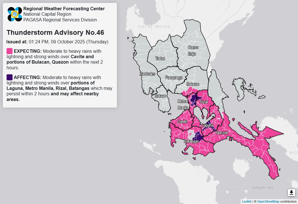 Moderate to heavy rains affect parts of Metro Manila, 3 Luzon provinces 