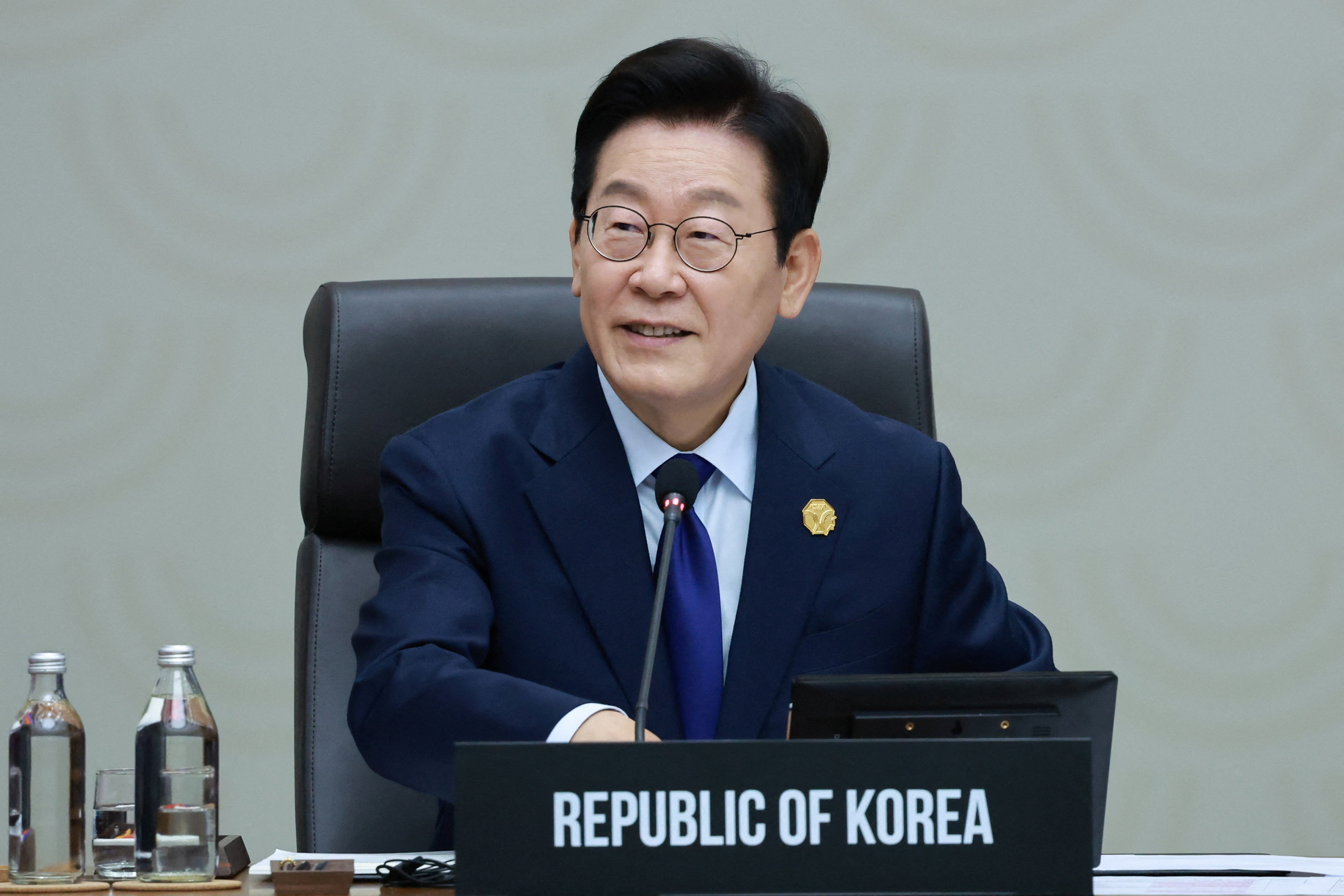 South Korea's President Lee Jae Myung speaks during the Asia-Pacific Economic Cooperation (APEC) summit in Gyeongju, South Korea, October 31, 2025.