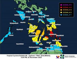 Signal No. 4 up in 8 areas as Tino slightly intensifies