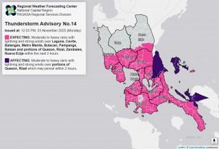 Thunderstorm advisory up over Metro Manila, 8 Luzon provinces