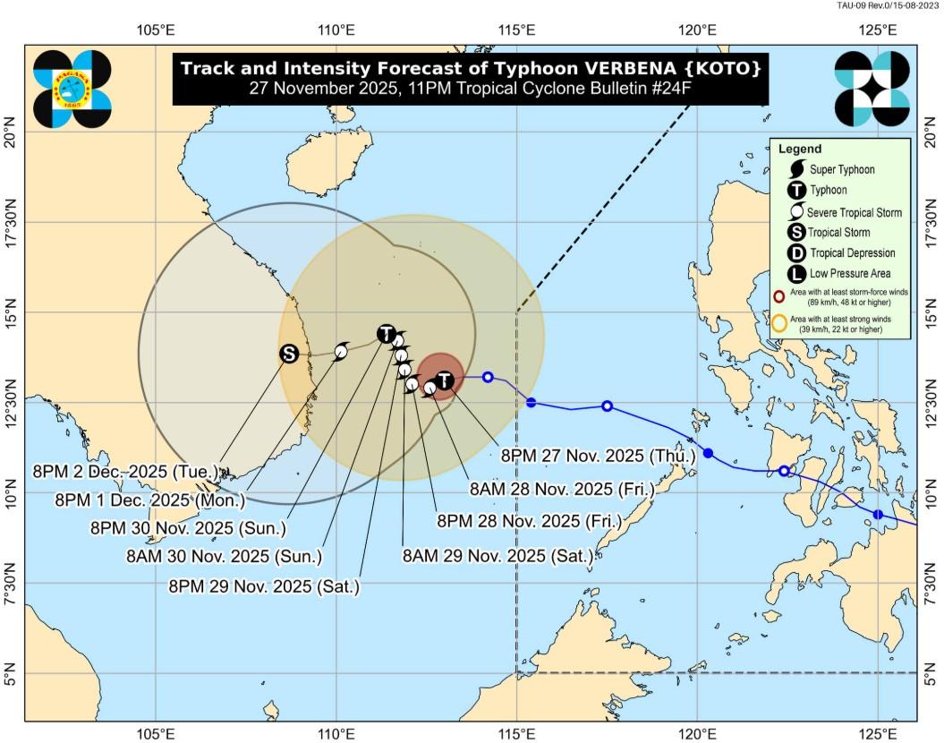 Verbena weakens, no wind signals raised