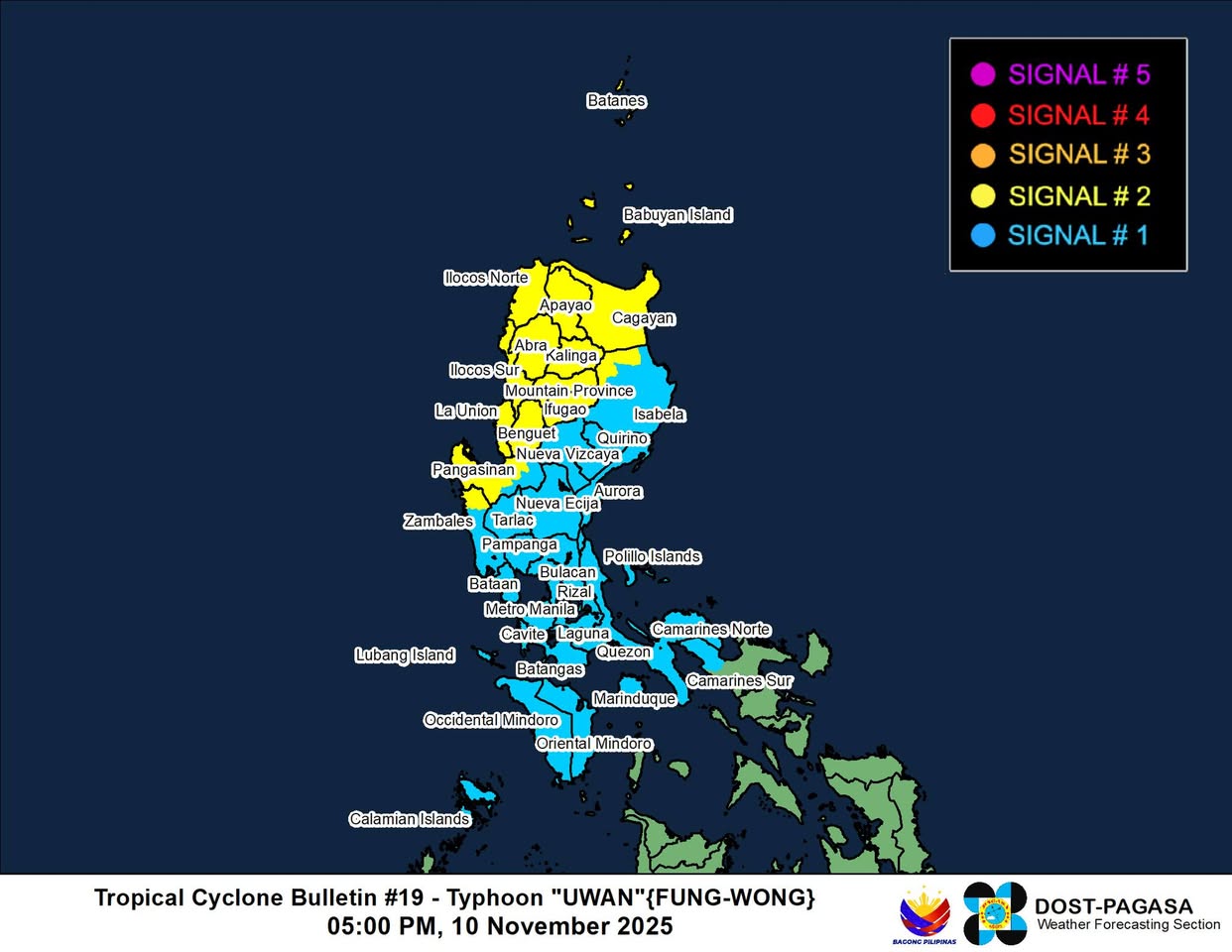 Signal No. 2 Raised in 13 Luzon Areas as Typhoon Uwan Departs Ilocos Region