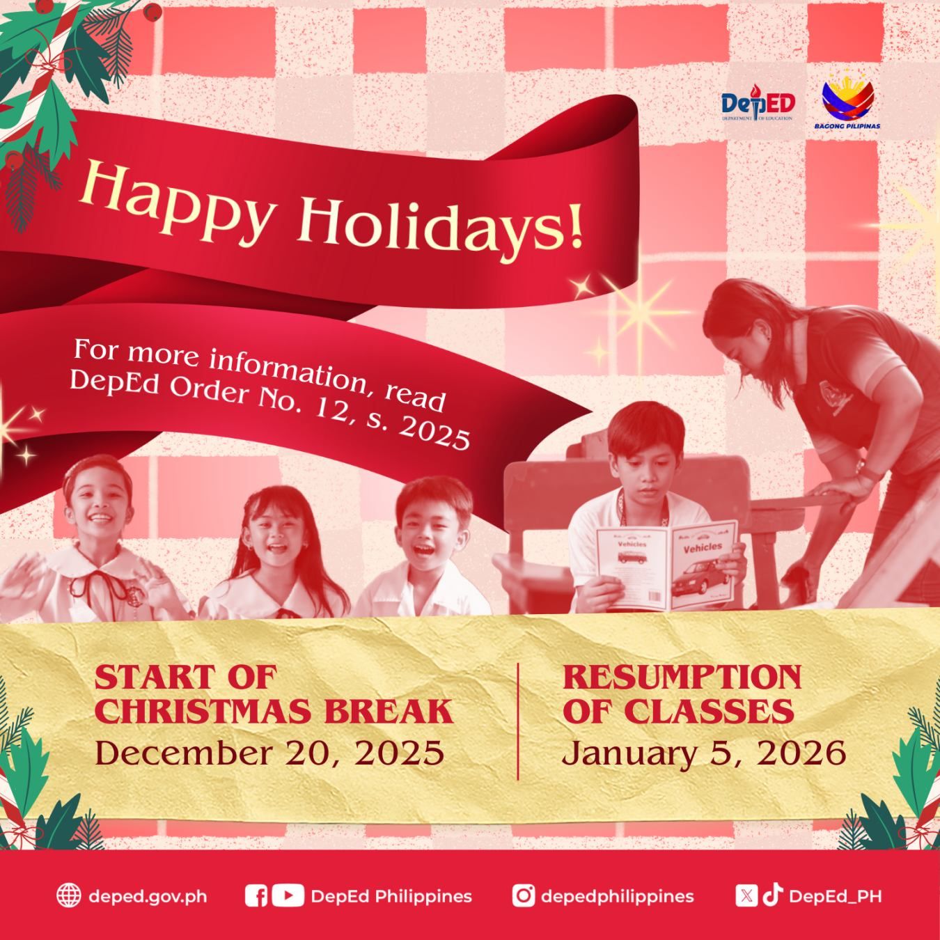DepEd announces 2-week Christmas break in public schools starting Dec. 20, 2025
