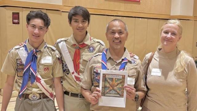 The boys and their dad Antonio in scouting regalia. With mom Cristina del Rosario. Courtesy: Del Rosario family