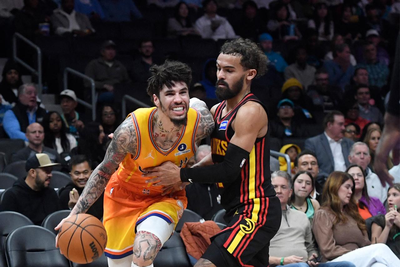 NBA: LaMelo Ball of the Charlotte Hornets vs Trae Young of the Atlanta Hawks