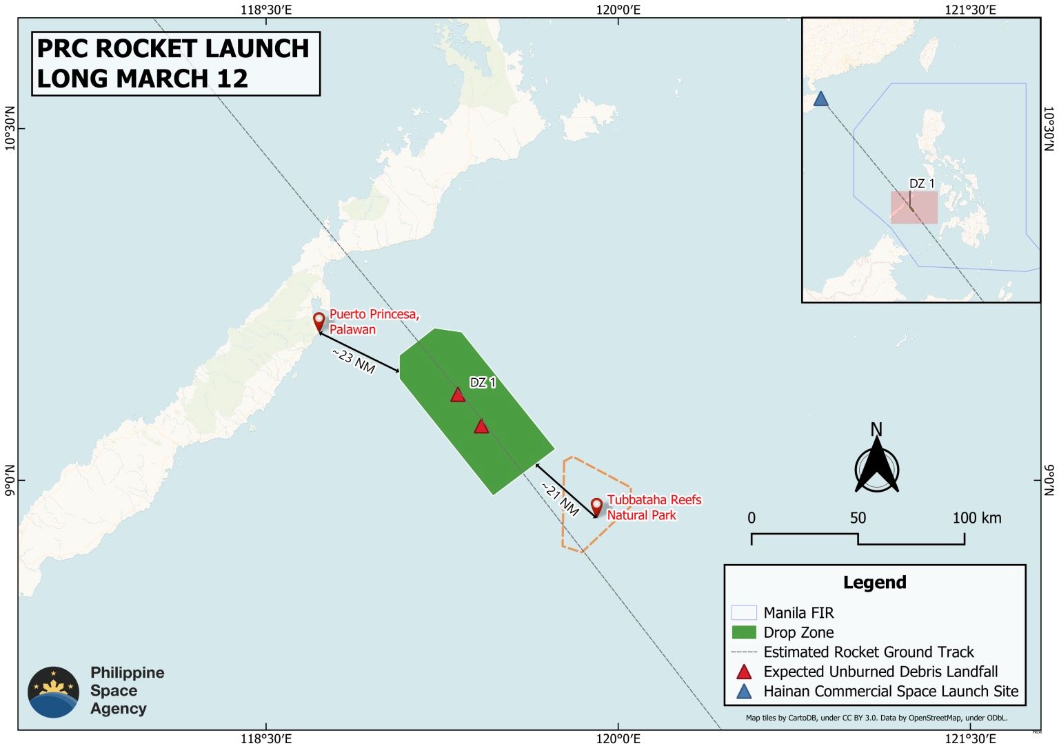 Chinese rocket debris may have fallen near Palawan, Tubbataha Reefs —PhilSA