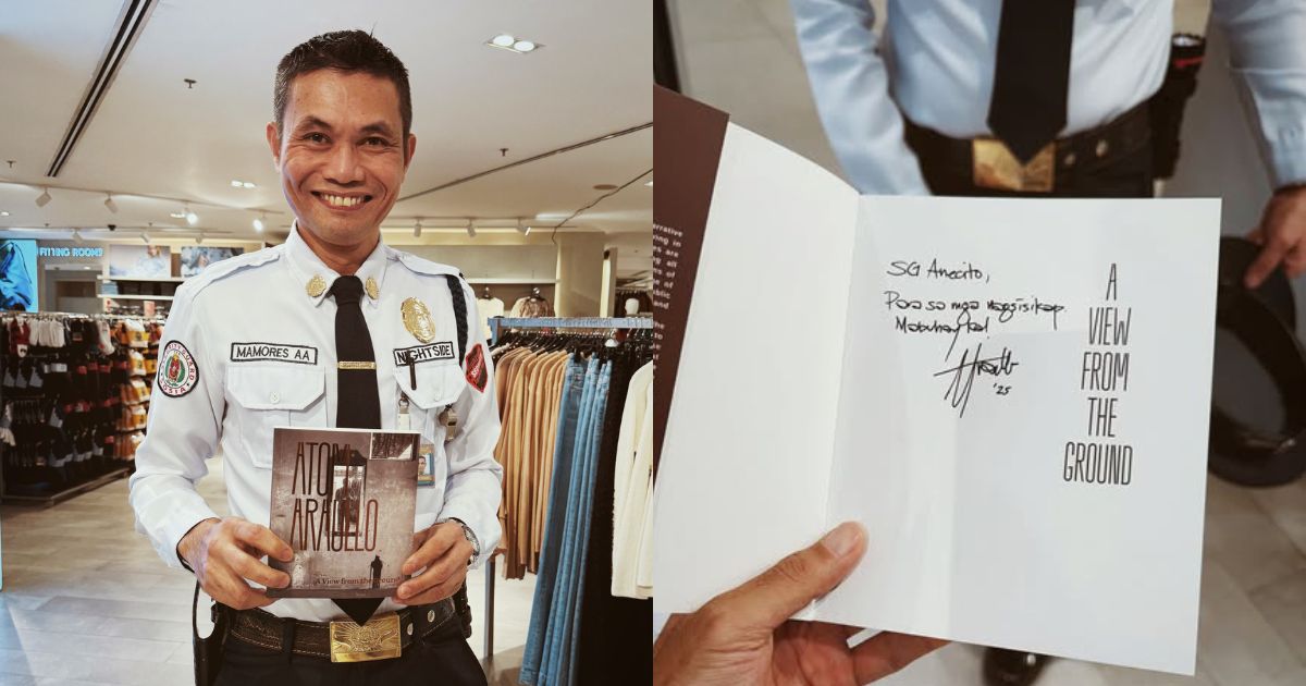 Atom Araullo gifts autographed book to guard in QC mall
