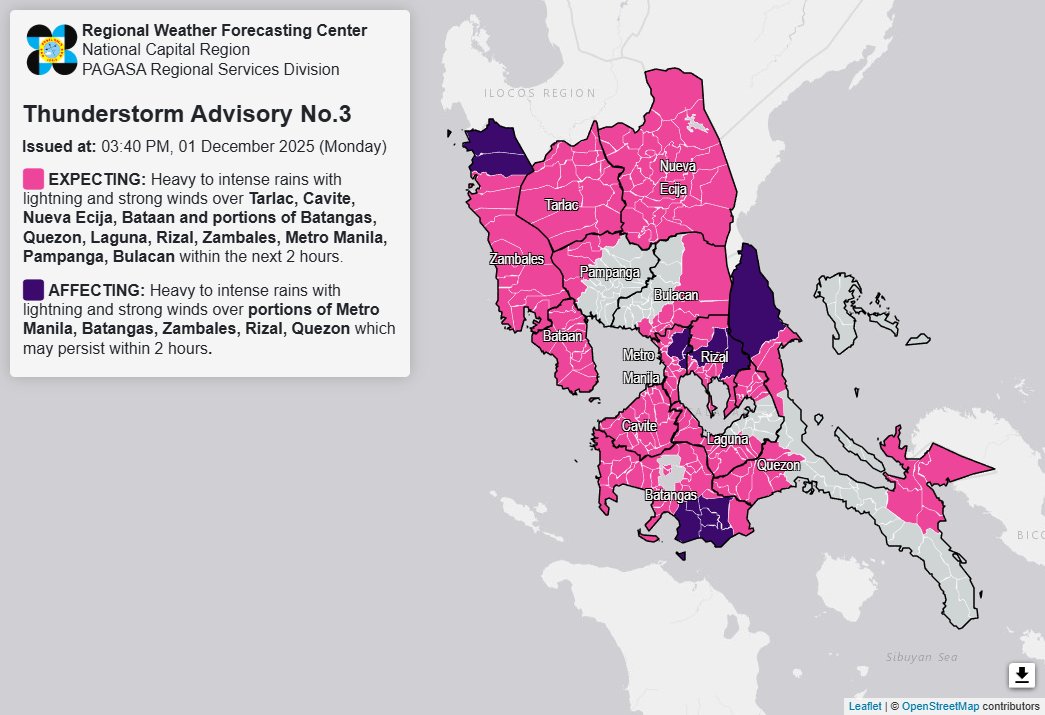 Parts of Metro Manila, 4 Luzon provinces experience heavy to intense rains