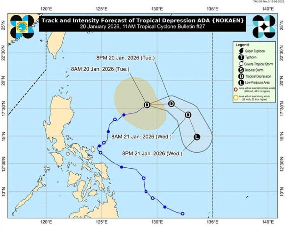 Tropical Depression Ada maintained its strength