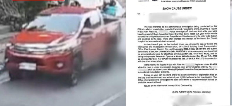 LTO summons pick-up driver who ran over, killed girl in Ilocos Sur