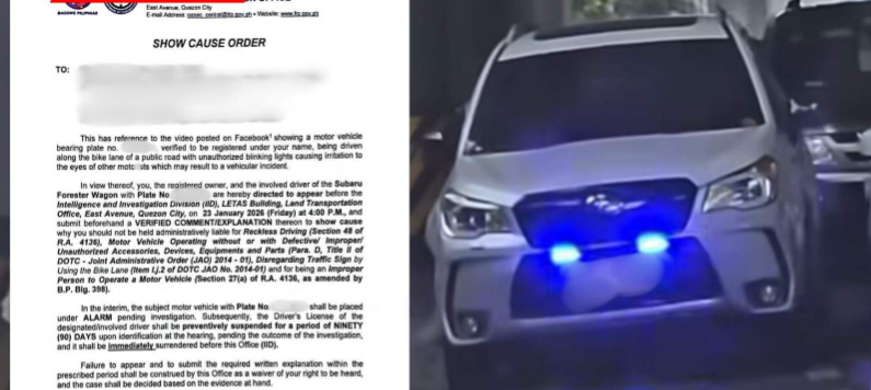 For using blinkers, bike lane, SUV driver gets LTO show cause order