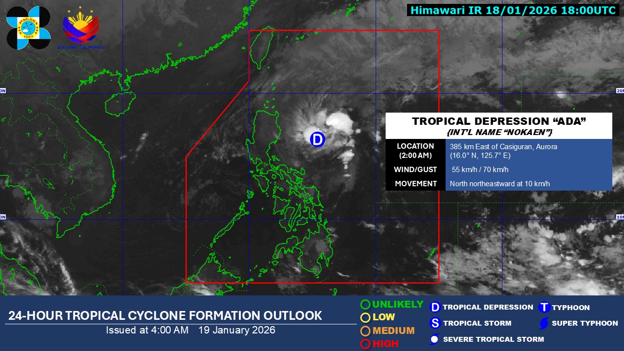 Ada weakens into tropical depression, but to still bring cloudy skies, scattered rains