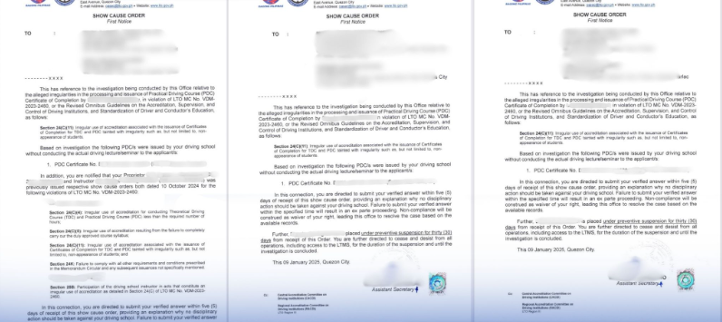 LTO issues show cause orders, preventively suspends 3 Tarlac driving schools