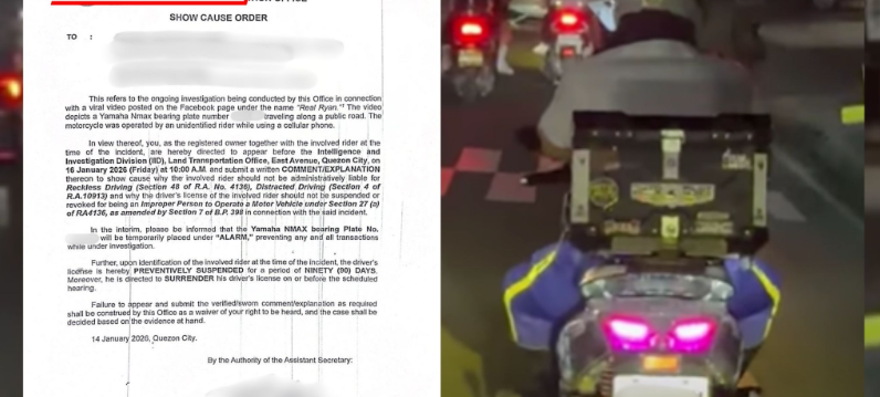 LTO summons motorcycle rider for video call while driving