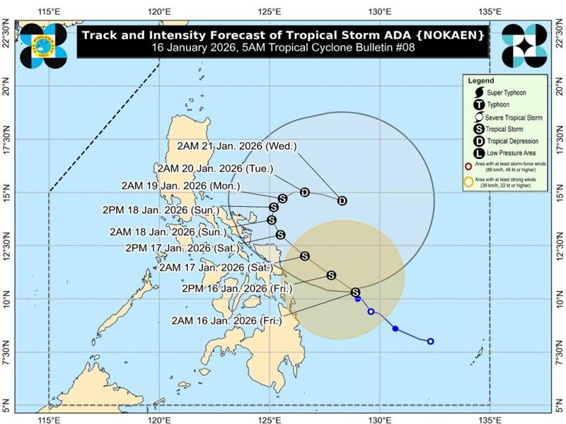 Ada moves north northwestward; Signal No. 1 remains over 15 areas