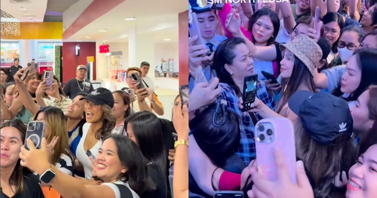 SexBomb Girls Rochelle Pangilinan, Aira Bermudez and Cynthia Yapchingco visit fans lined up for reunion tickets