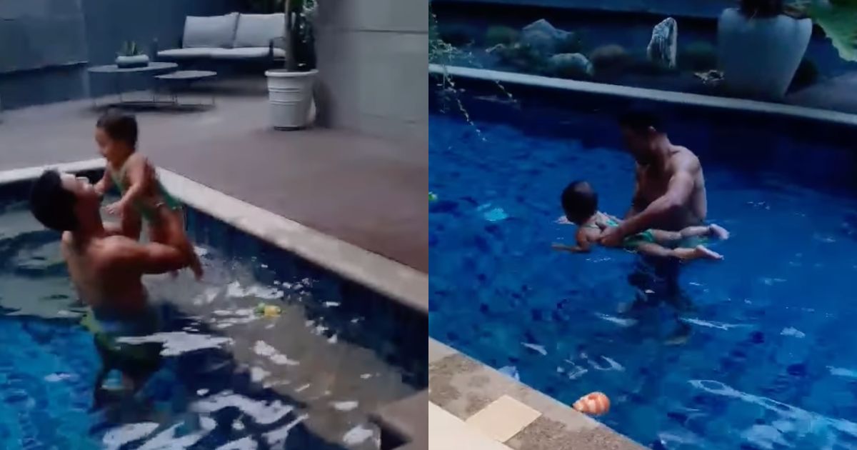 Derek Ramsay teaches daughter Liana to swim