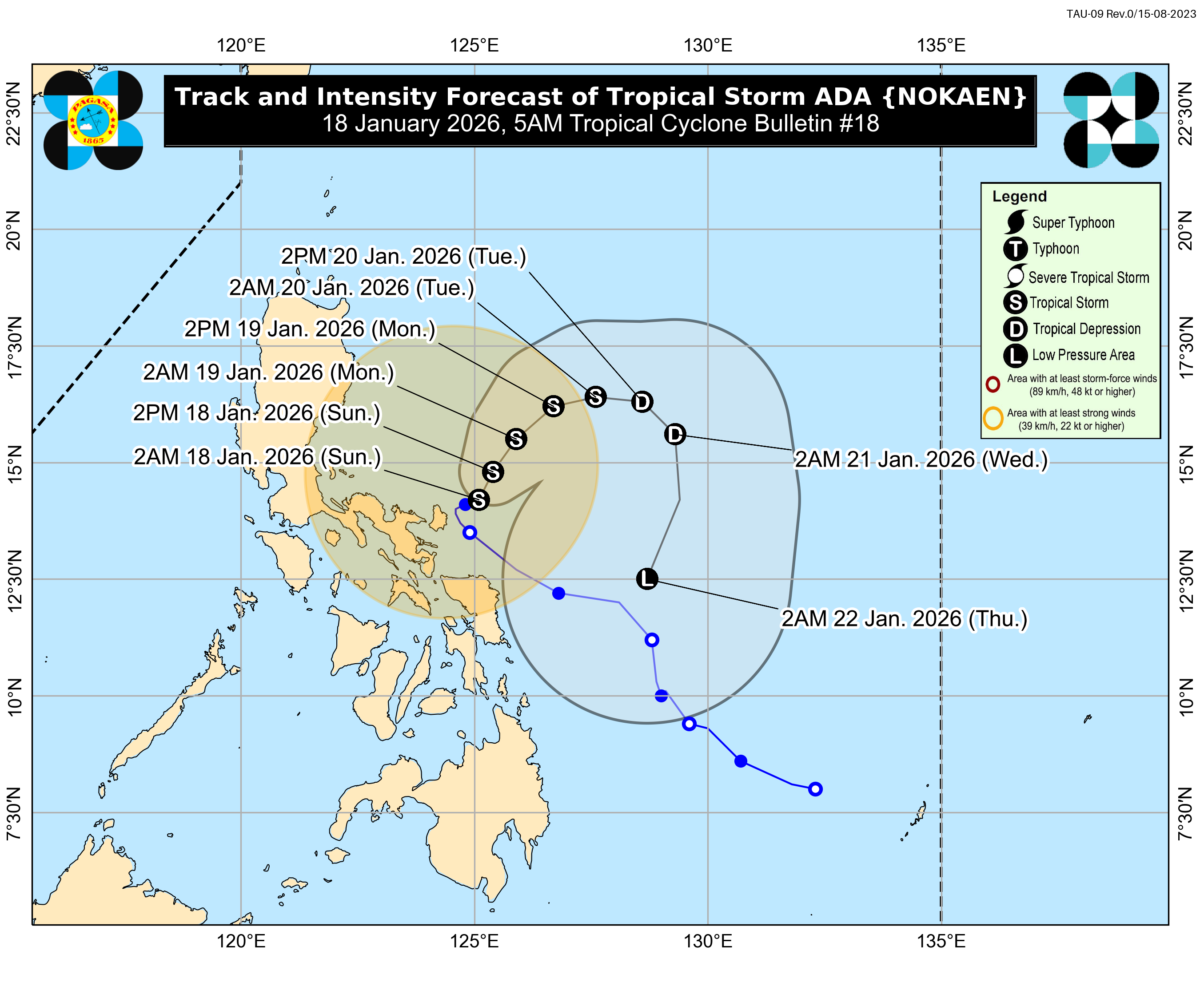 Tropical Storm Ada, 5 a.m., Jan. 18, 2026
