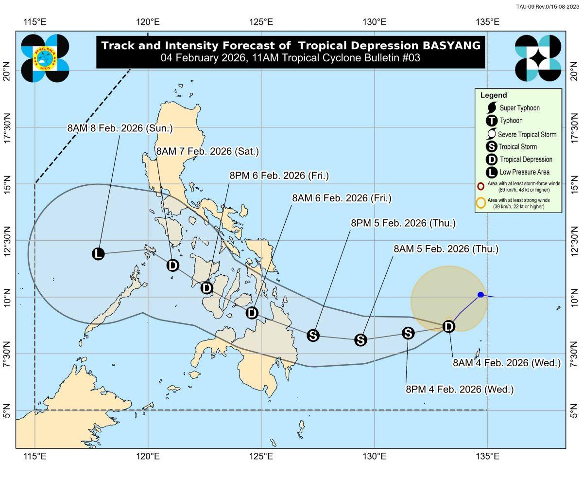 Tropical Depression Basyang, Feb. 4, 2026, 11AM