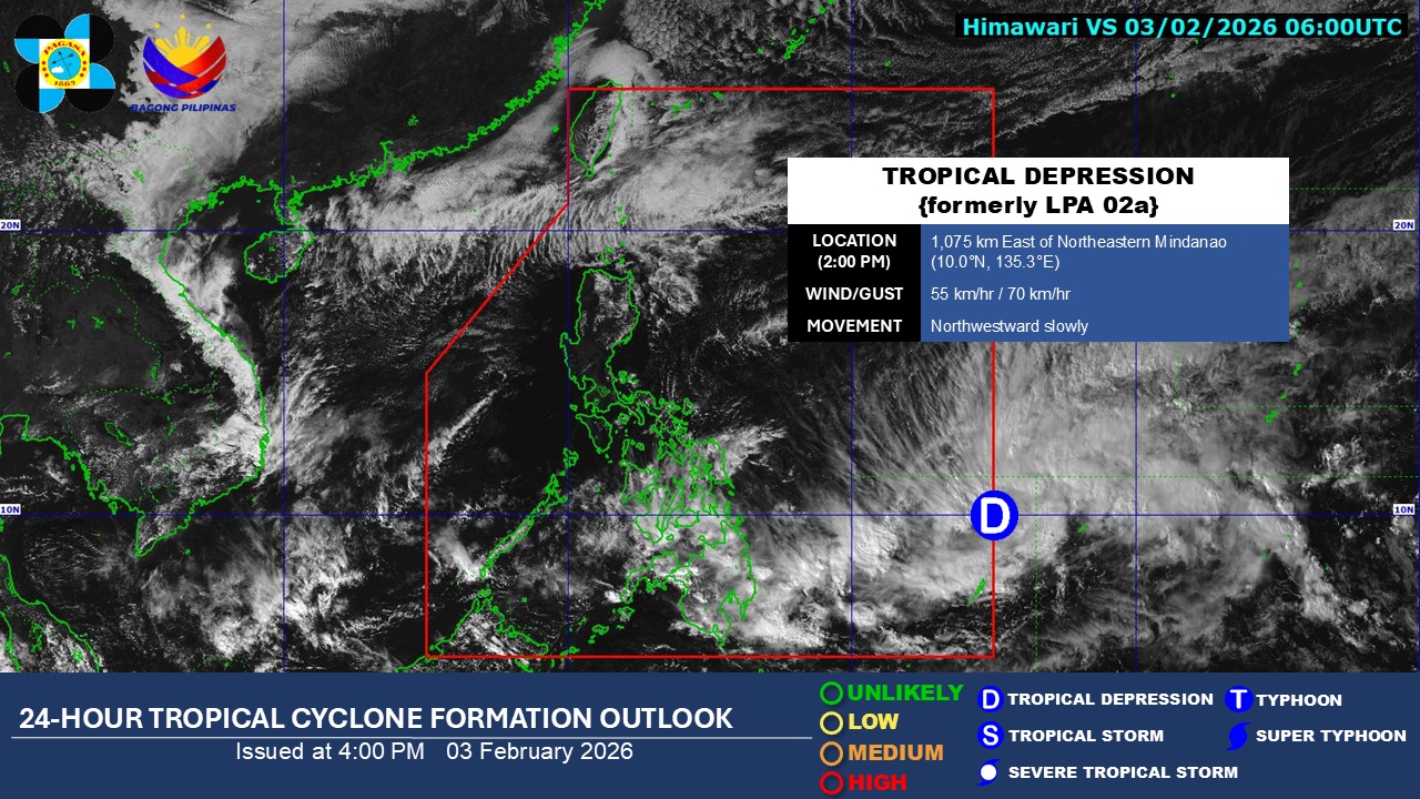 LPA east of Mindanao develops into tropical depression