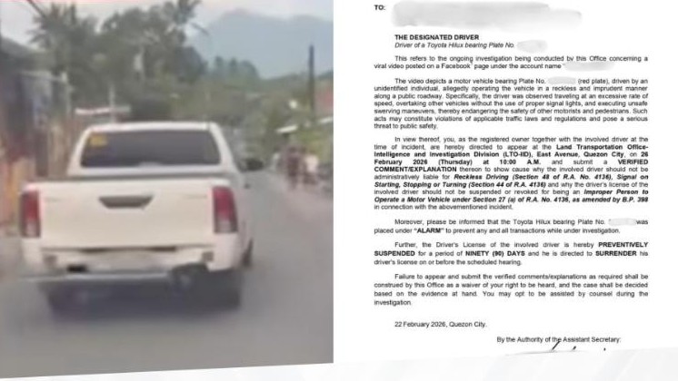 LTO summons driver of barangay vehicle for viral reckless driving