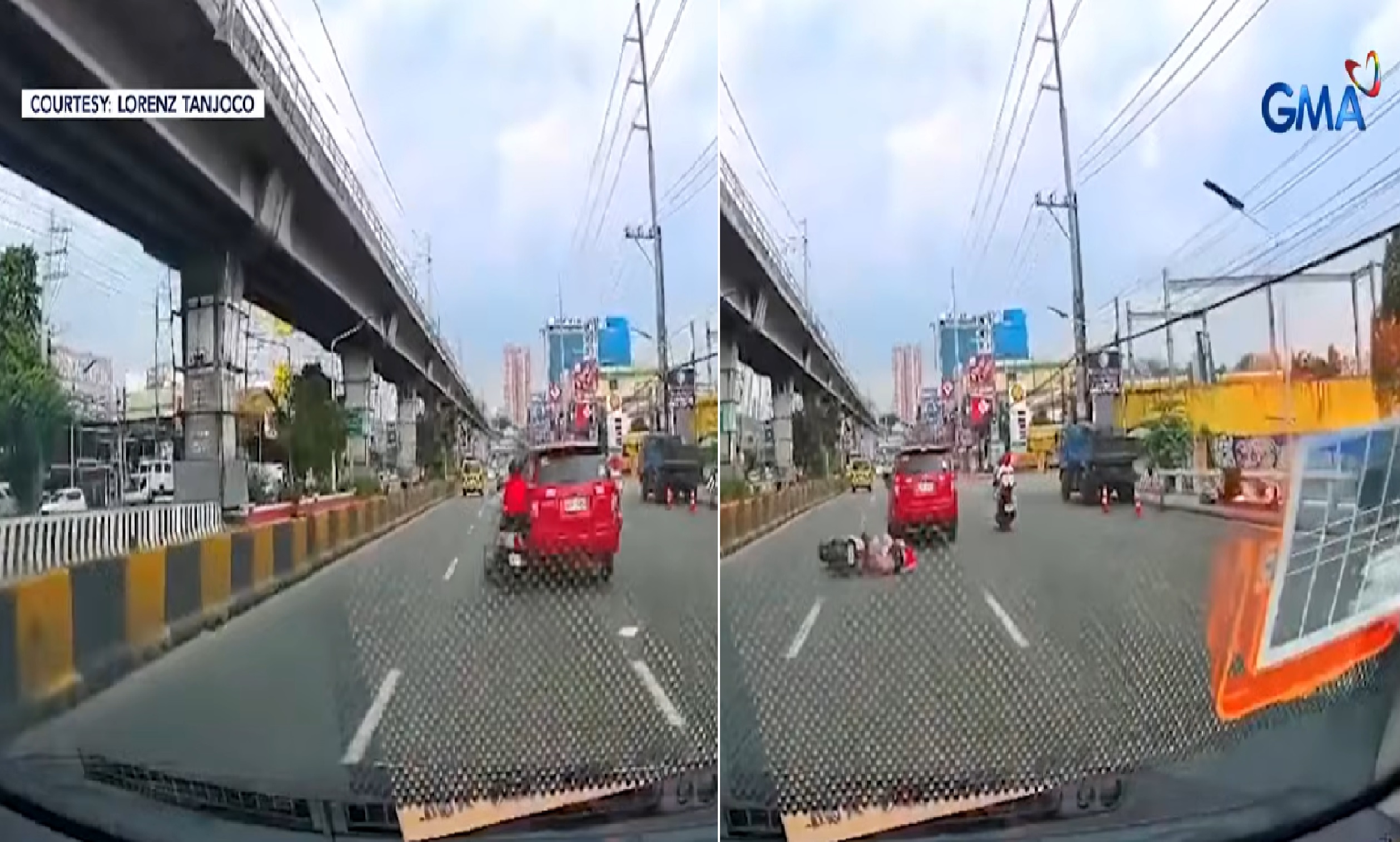 Motorsiklo na may 2 sakay, natumba matapos masagi ng kotse sa EDSA; driver, 'di huminto