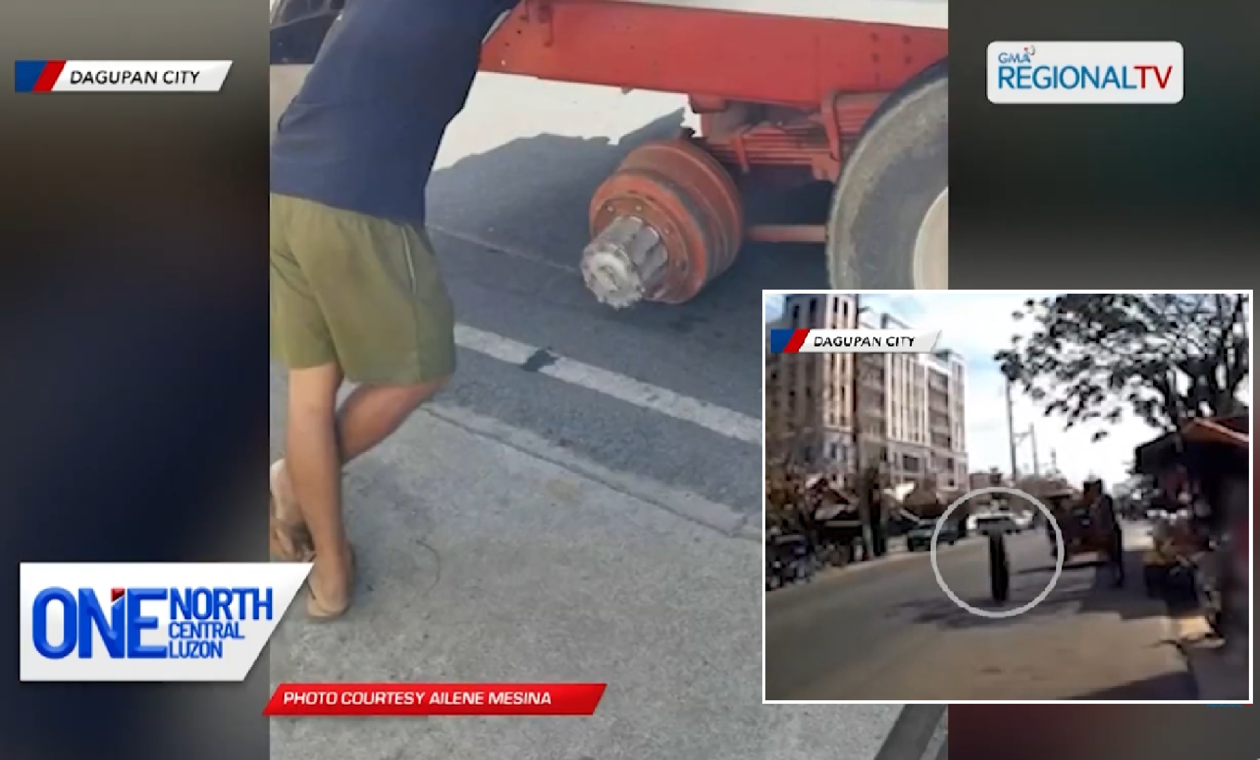 Tricycle, muntik tamaan ng gulong ng truck na natanggal habang nasa biyahe 