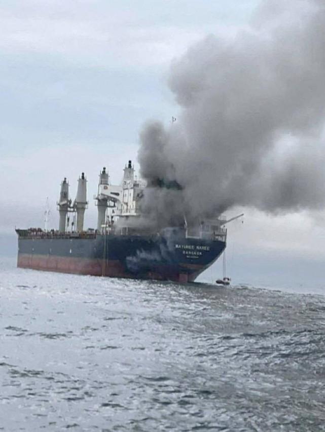 The operator of the Thai-flagged Mayuree Naree said that three crew members have been reported missing and are believed to be trapped in the engine room. Royal Thai Navy/ Handout via REUTERS