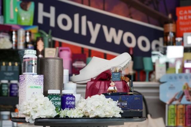 Items included in the Everyone Wins nominee gift bag are displayed in Los Angeles, California, U.S., March 9, 2026. (REUTERS/Arafat Barbakh)