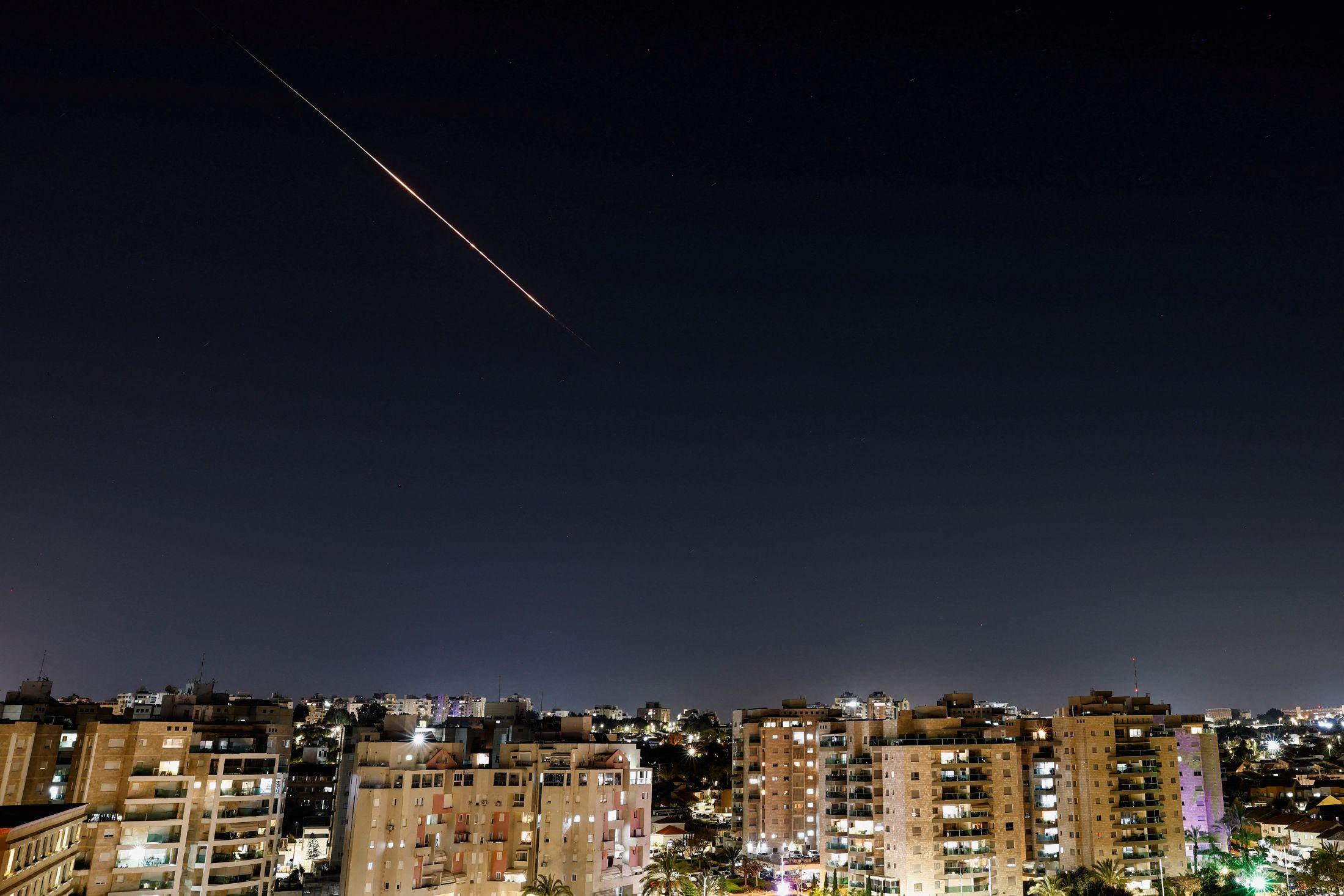 Missile intercepted as seen from Ashkelon, Israel