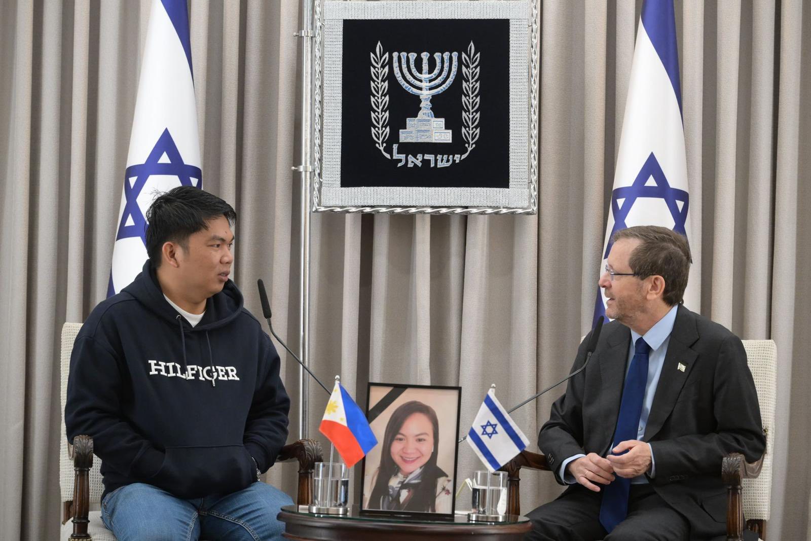 Israel's Herzog meets husband of Pinay caregiver killed in airstrike