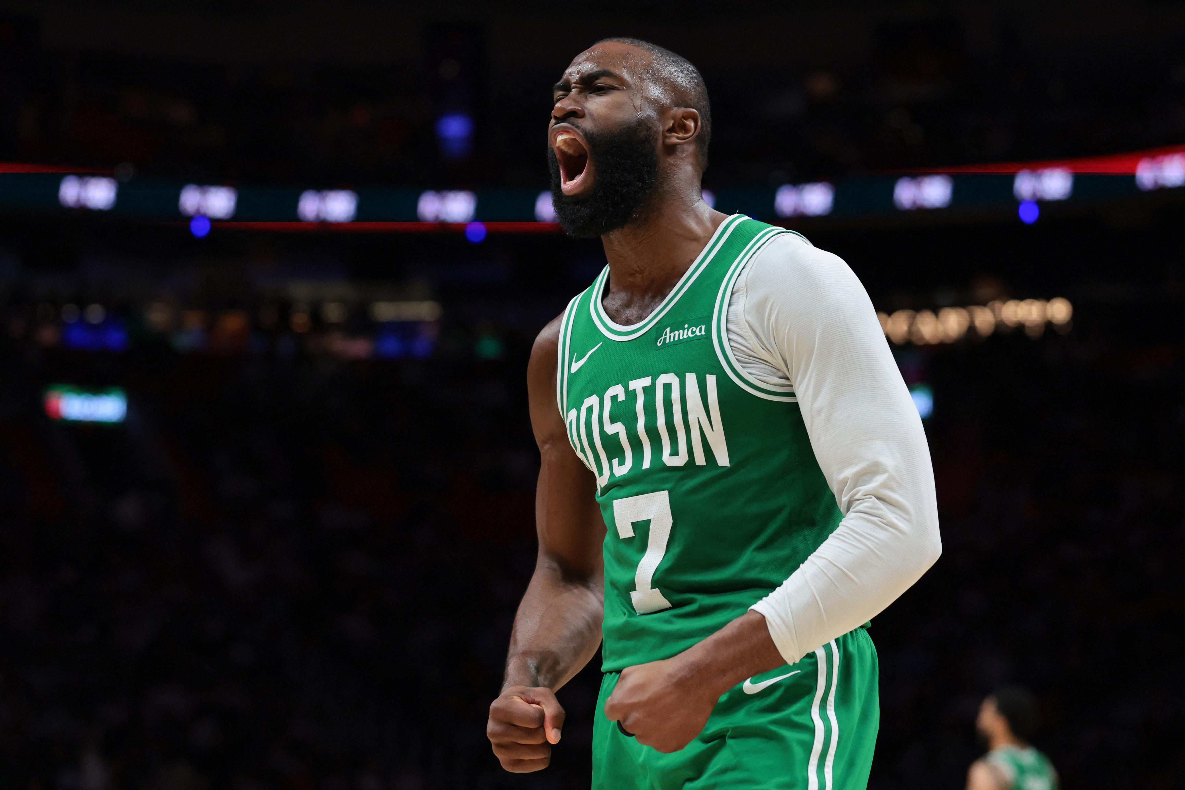 NBA: Celtics' stars shine in high-scoring win over fading Heat