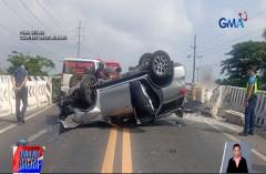 SUV, bumaligtad sa flyover matapos mang-araro ng concrete barrier at utility van sa Bataan