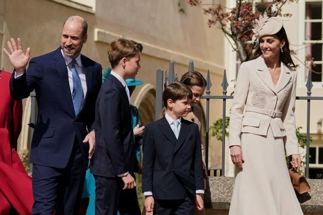 Britain's Kate, Princess of Wales, Prince Louis, Princess Charlotte, Prince George and Prince William, Prince of Wales, leave after attending the Easter Matins Service at St. George's Chapel in Windsor, Britain, April 5, 2026. Alberto Pezzali/ Pool via REUTERS