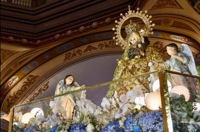 Our Lady of Manaoag in gold vestments inside the basilica. Photo by Mariel Celine Serquina, GMA News 