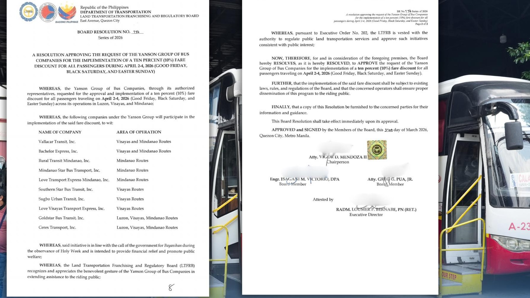 LTFRB OKs bus company’s 10% fare discount from Good Friday to Easter Sunday 