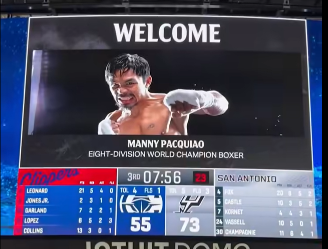 Pacquiao gets warm welcome at NBA game in Los Angeles