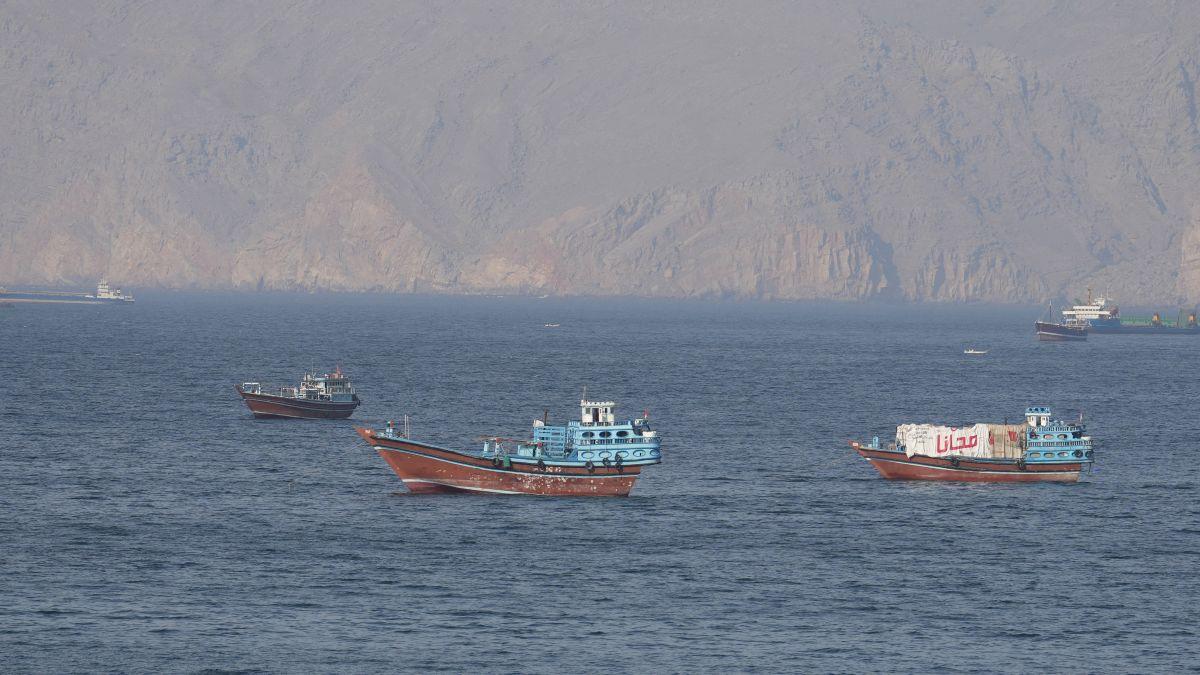 Ships and tankers in the Strait of Hormuz off the coast of Musandam, Oman
