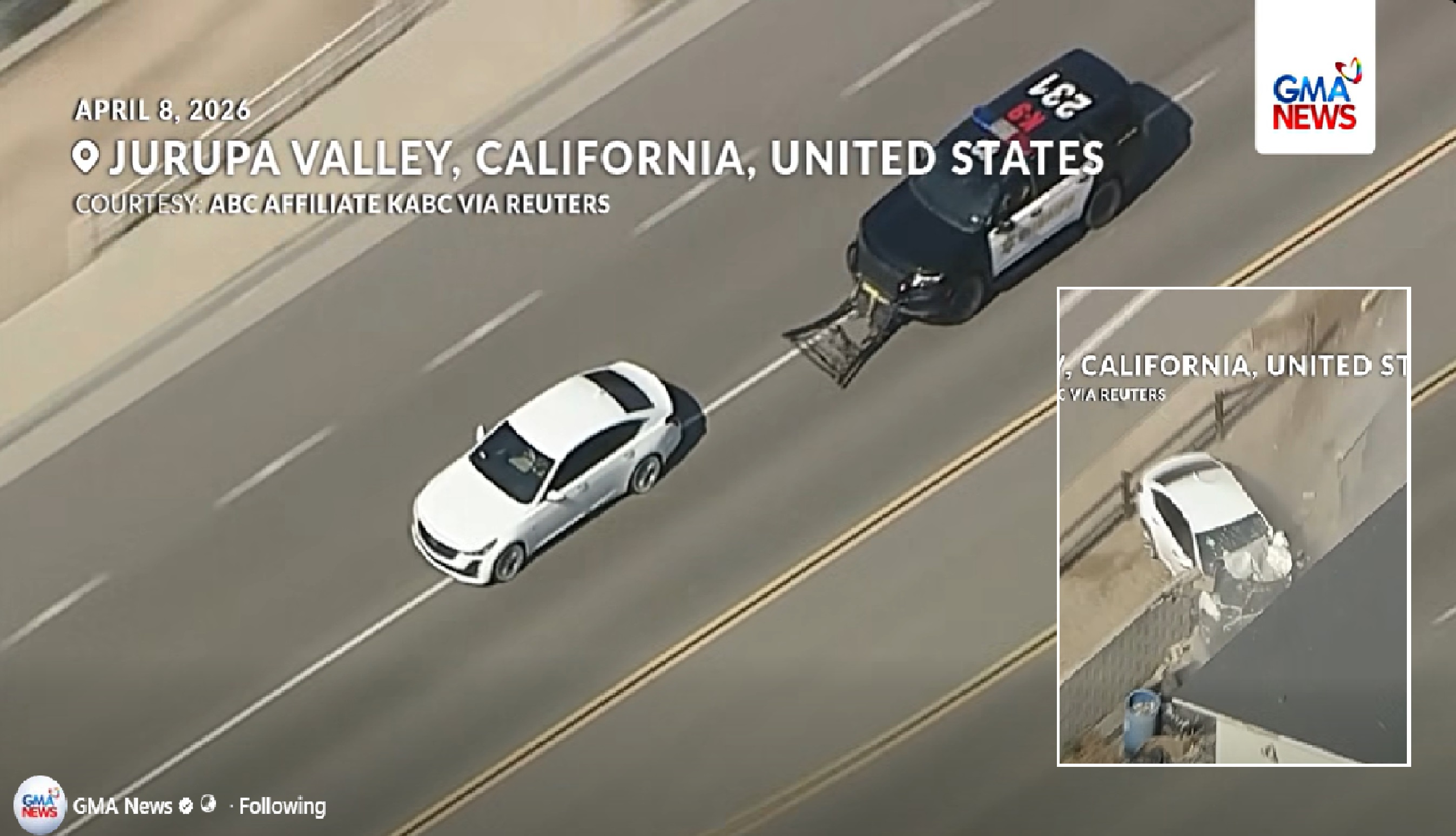 High-speed police chase, nauwi sa pagkamatay ng tinutugis na suspek sa California