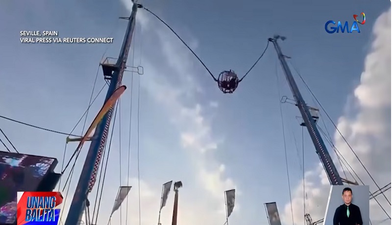 Kable ng slingshot ride sa isang amusement park, naputol habang may 2 batang nakasakay