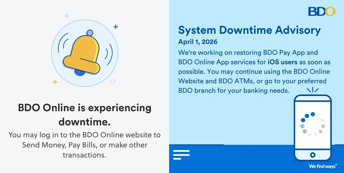 BDO apps system currently down for iOS users