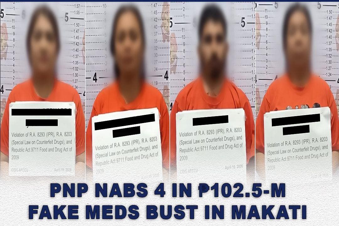 P102.5M worth of fake cancer medicine seized, 4 suspects arrested in Makati 